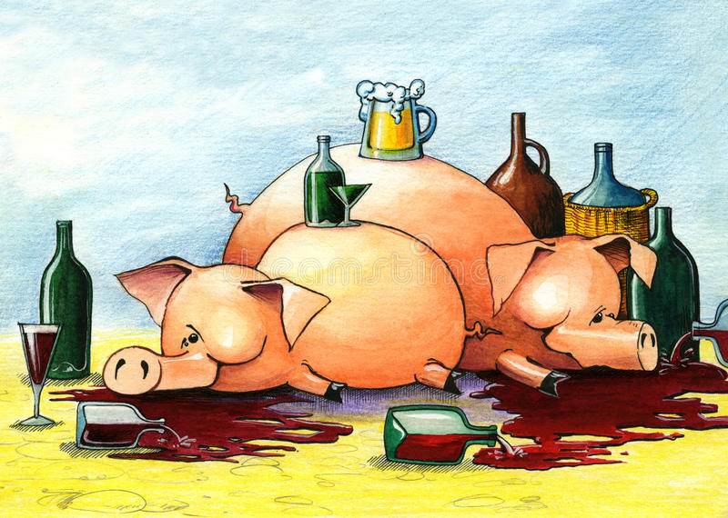 пьяная свинья на столе карикатура